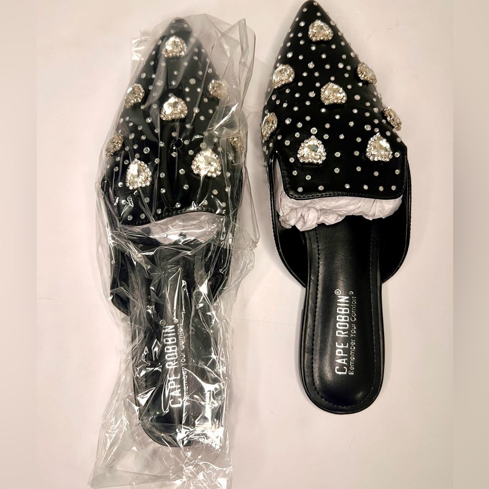 Heart Rhinestone Studded Loafers/Flat Mules Embellished w/ Crystal Accents Gems - Picture 4 of 8